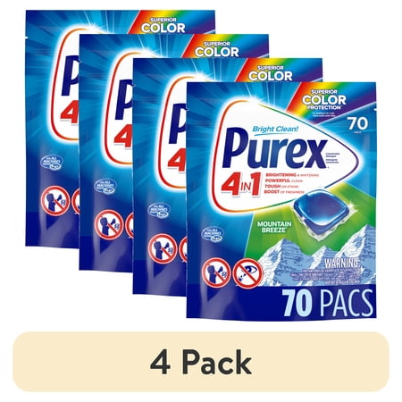 (4 pack) Purex 4-in-1 Laundry Detergent Pacs, Mountain Breeze, 70 Pacs