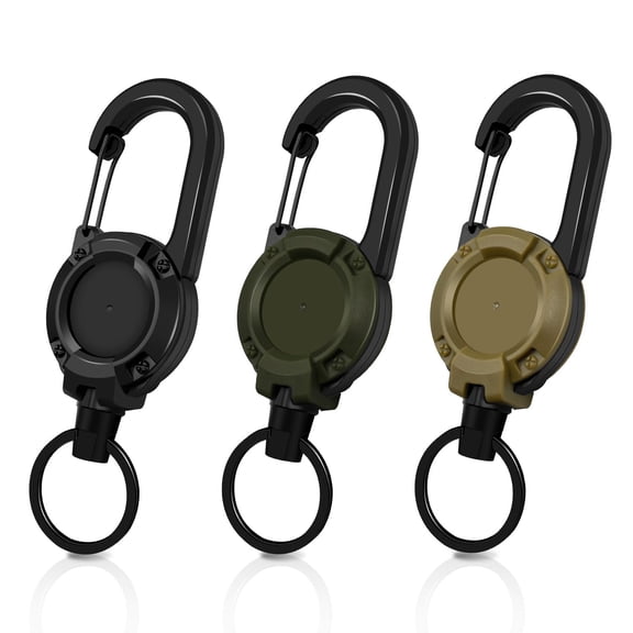 Retractable Keychain 3 Pack,Heavy Duty ID Badge Holder Reel,Multitool Carabine Key Holder for Keychain,Badge Holder with 25.6" Steel Retractable Cord Key Ring Clip,8.8 oz