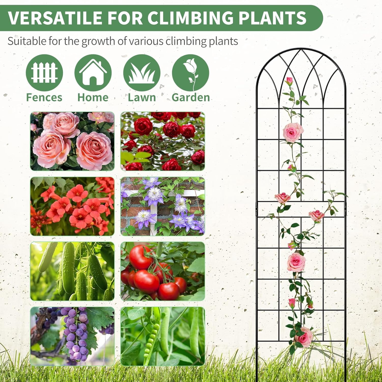 ABOORN 4 Pack Metal Garden Trellis for Climbing Plants Outdoor, Metal Plant Trellis for Flowers Tomato Cucumber Rose Vegetable Support Garden Decoration