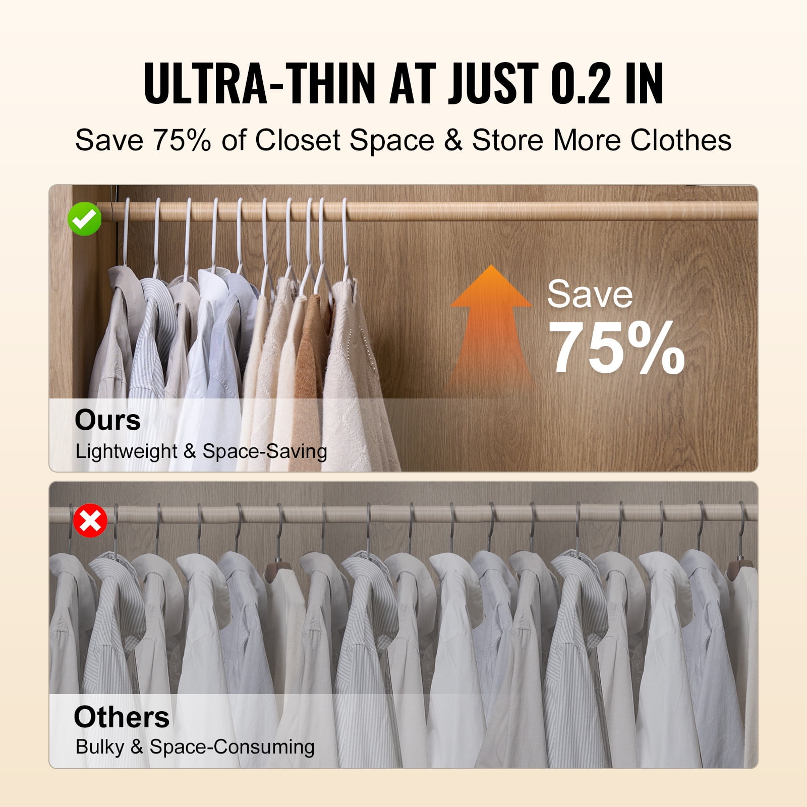 KFFKFF Slim 0.2-inch Hangers, 50-Pack, White, with Durable Triangular Structure & Enhanced Notch, Non-Slip, Space-Efficient, Ideal for T-Shirts, Shirts, Slings & Pants