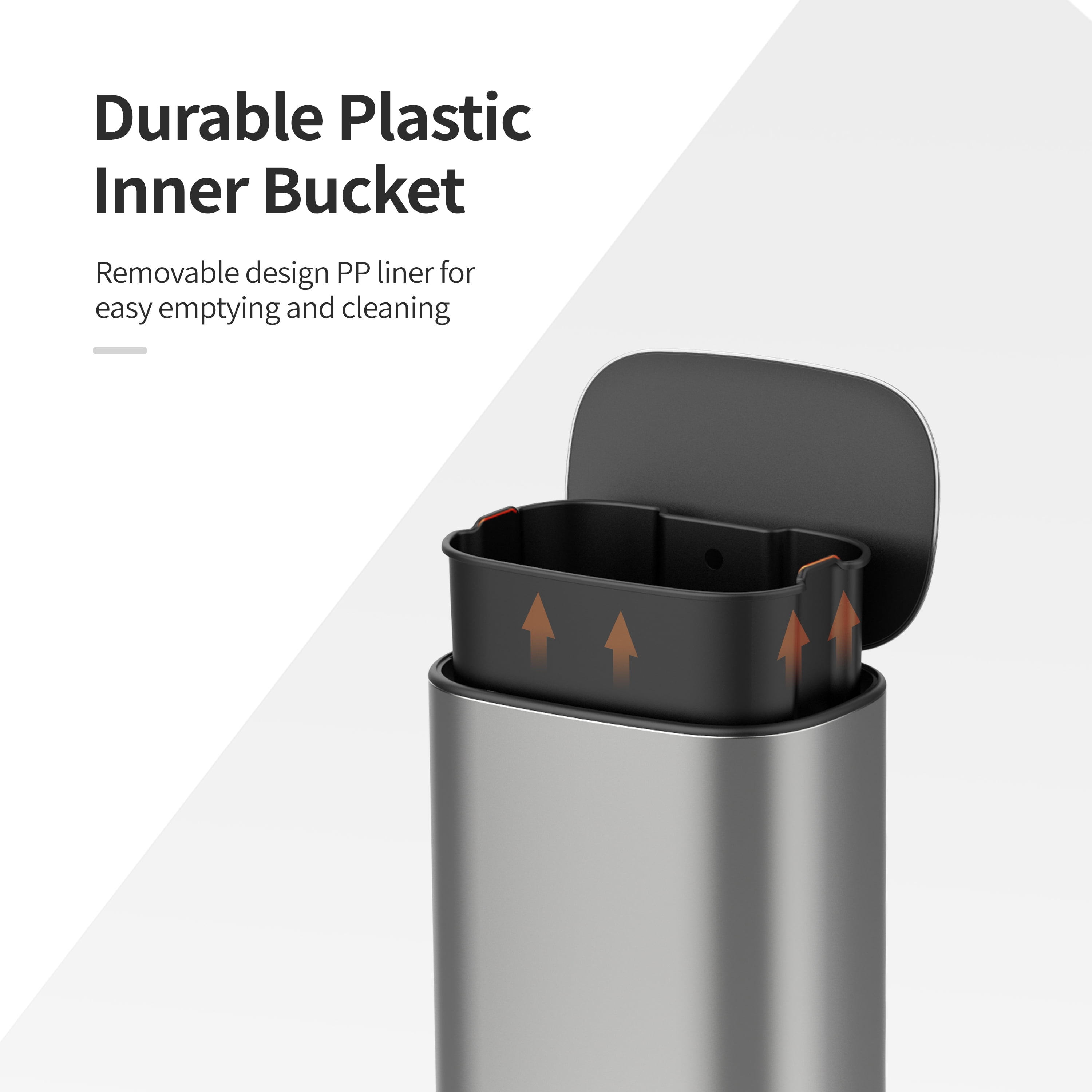 BinMax 13 Gallon Step on Waste Bin Rectangular Stainless Steel Kitchen Trash Can with Lid