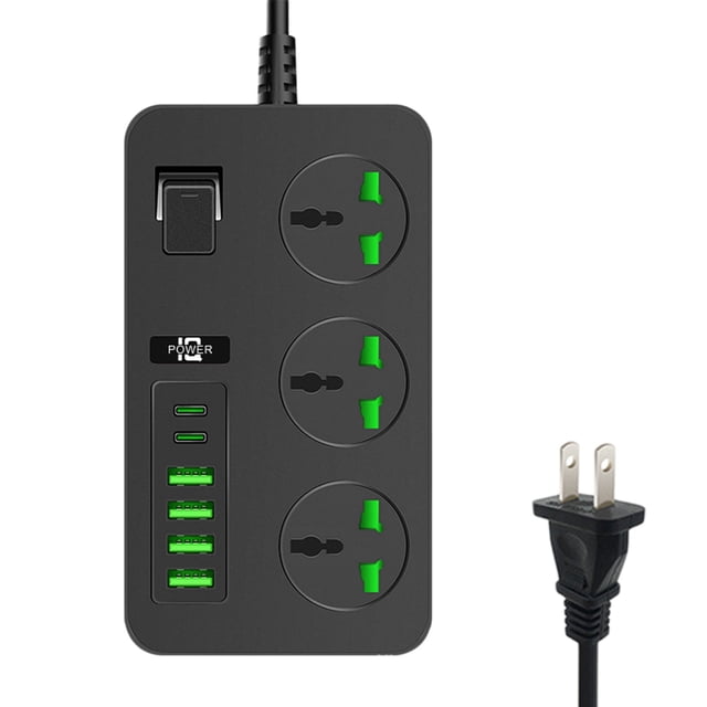 US Standard Black Power Strip with Multiple Outlets and USB Ports - Multi-Functional Home Electrical Extension Socket for Household Use