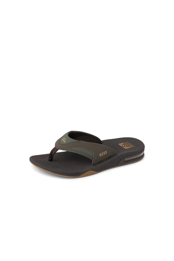 Fanning Mens Bottle Opener Flip Flop, Arch Support, Durable Outsole, Water Friendly, Brown/Gum, 8
