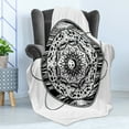thumbnail image 4 of Galaxy Mandala Soft Flannel Fleece Throw Blanket, Orbital Hoops Inspired Design Interpenetrated Sun and Moon Day Night, Cozy Plush for Indoor and Outdoor Use, 70" x 90", Black and White, by Ambesonne, 4 of 5
