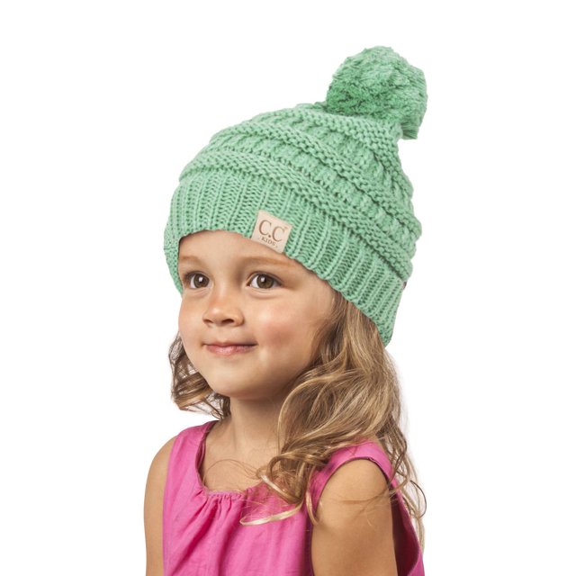 Gravity Threads Bonnet Doux et Chaud pour Enfants avec Pompon - Sauge
