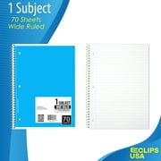 E-CLIPS USA Wide Ruled Single Subject Spiral Notebook, 50 GSM, 70 Sheets, 48 Pack