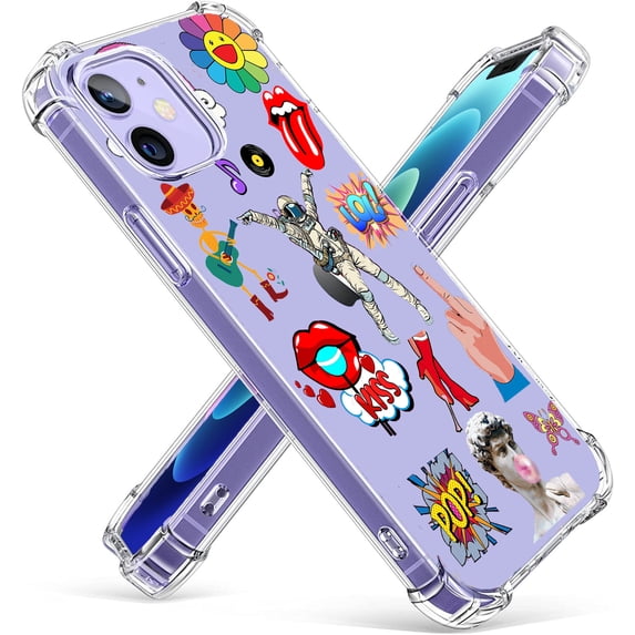 Popular Culture Elements Collage Clear Case for iPhone 12 Mini,Aesthetic Art Design Case for Men Women,Unique Soft Transparent TPU Bumper Case Cover