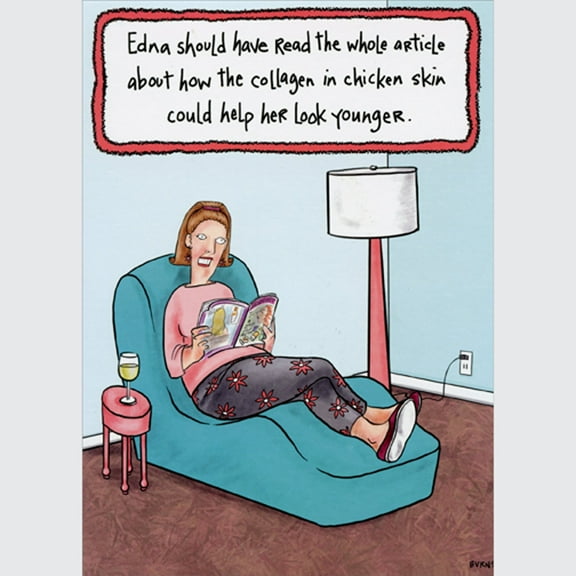 Oatmeal Studios Woman Reading Article About Collagen Funny / Humorous Getting Older Birthday Card for Woman : Her