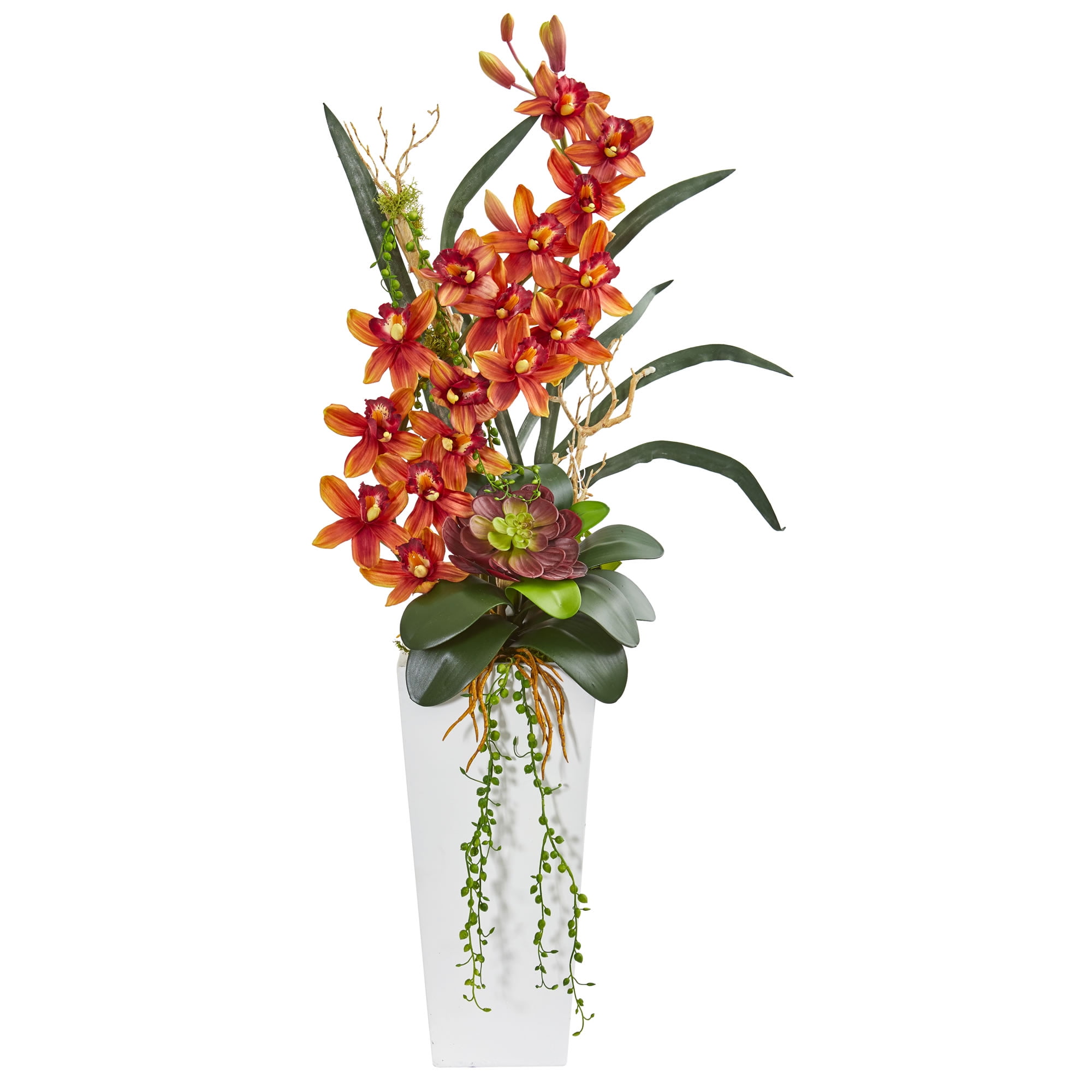 Nearly Natural 3 Ft Cymbidium Orchid And Succulent Artificial Arrangement