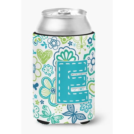 Carolines Treasures CJ2006-ECC Letter E Flowers And Butterflies Teal Blue Can & Bottle Hugger