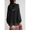 thumbnail image 5 of Solid Color Waffle Knit Textured Hooded Basic Jacket for Women Black Medium, 5 of 5
