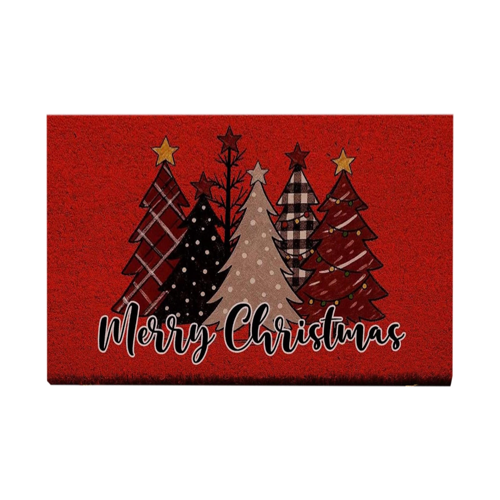 Christmas Welcome Natural Coir Door Mat, Forest Christmas Tree Front Door Outdoor Doormat Outside Entrance Porch Non Slip Rubber Rug Winter Xmas Farmhouse Decor 24*35in M-A