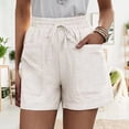 thumbnail image 2 of Pantalones cortos con cordón para mujer, cintura alta, informales, sueltos, pierna ancha, pantalones cortos con cordones y bolsillos para verano, blanco M, 2 of 6