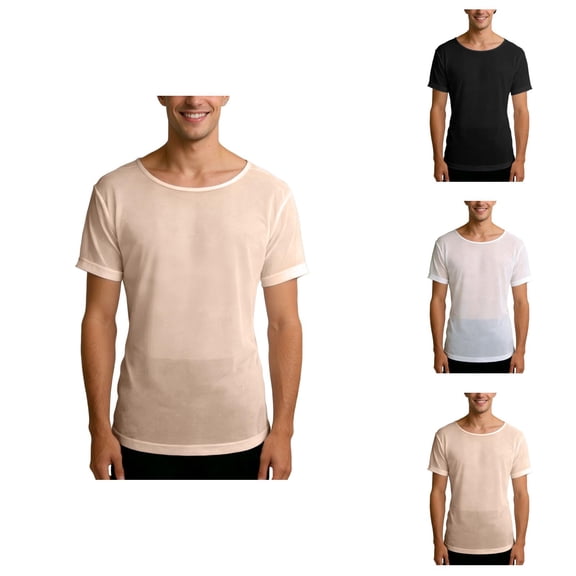Mens Sheer Shirt 2026 Summer Casual Lightweight Breathable Short Sleeve Crewneck See through T Shirt