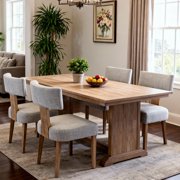 Guyou Dining Chairs Set of 6, Mid-Century Modern Linen Upholstered Kitchen Chairs with Curved Backrest, Wooden Side Chairs for Dining Kitchen Living Room Bedroom, Grey