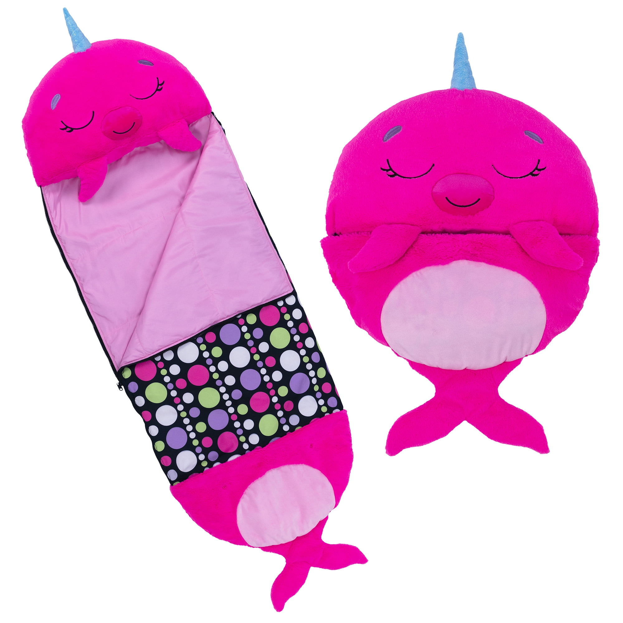 Happy Nappers: Pillow & Sleepy Sack: Medium - Neil The Pink Narwhal - 54x20", 2-In-1: Plush Animal Opens To Sleeping Bag, Soft Play Character, Kids 3+