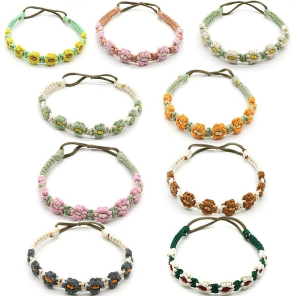 LinYooLi Headband, 3pcs Colorful Floral Elastic Braided Crochet Hair Bandana for Women/Girls, Handmade Breathable Head Wrap (Random Colors, One Size, Hairband)