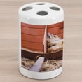 thumbnail image 1 of Farm Animal Ceramic Toothbrush Holder, Husbandry Photo with Laying Hen Incubating Inside Cage and Eggs, Decorative Versatile Countertop for Bathroom, 4.5" X 2.7", Multicolor, 1 of 4