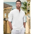 thumbnail image 4 of sogami Men's Cotton Linen Henley Shirts Long Sleeve Casual Button Down Shirt Roll-up, 4 of 7