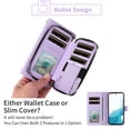 thumbnail image 6 of Furiet Wallet Case for Samsung Galaxy S22 5G with Wrist/Shoulder Strap, Card Slots Zipper Purse, Luxury PU Leather Stand Kickstand Cell Phone Cover for S 22 22S 4G G5 6.1 inch Women Girls Purple, 6 of 8