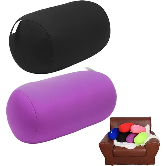 Cuoff 2Pcs Cylindrical Pillow Comfortable Roll Pillow Microbead Jelly Bean Bed Pillow Tube Pillow Cushion for Head, Neck, Back Support(Black Purple)