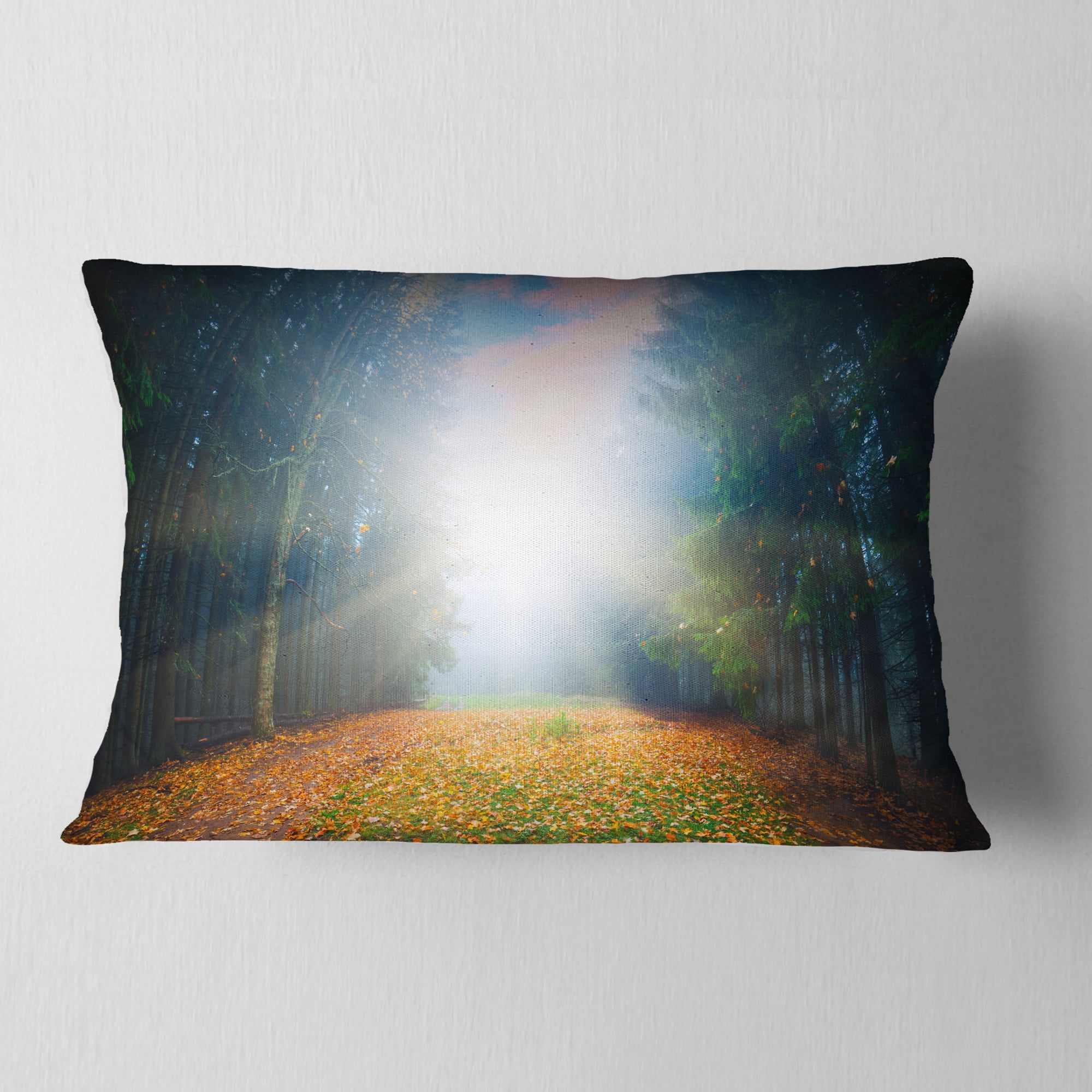 Designart Rising Sun Over Colorful Forest - Landscape Photo Throw Pillow - 12x20