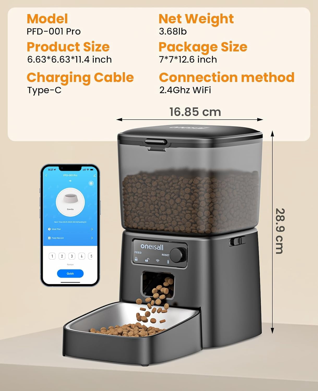 Automatic Cat Feeder WiFi App Control Smart Pet Food Dispenser with Portion Control for Dry Food Indoor