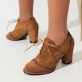thumbnail image 3 of NECHOLOGY Botas Mujer Adulto Femenino Zapatos Botines mujer Botas de tobillo para mujer de tacón grueso con cordones tallados británicos de comercio exterior europeo y americano (Brown, 6.5), 3 of 7