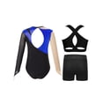 thumbnail image 2 of Miutii Kids Girls Sparkly Diamond Long Sleeve Ballet Dance Gymnastics Athletic Leotard Bodysuit Vest and Shorts Set Royal Blue 10, 2 of 5