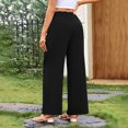 thumbnail image 5 of MIXUE Linen Pants Women Summer Solid Color Wide Leg Lace Up Loose Casual Trousers Holiday Wear,Black,XS, 5 of 6