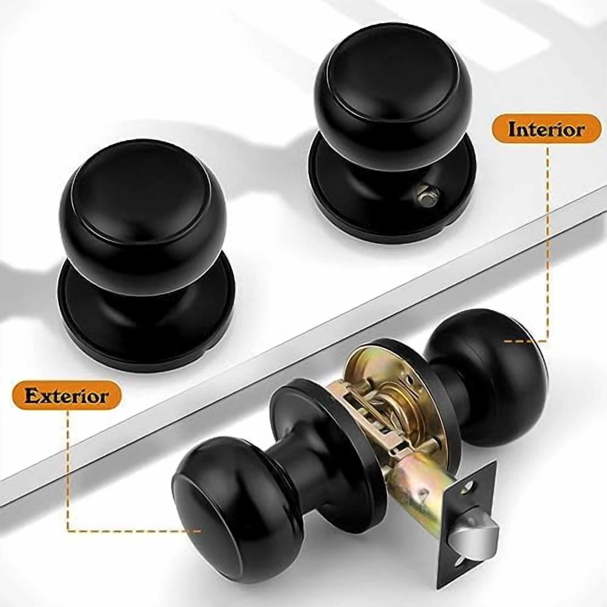 Passage Interior Door Knobs Hall and Closet Door Handle Keyless Black Lockset Stainless Steel 5 Pack