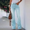 thumbnail image 2 of LWavelet Women High Waisted Flare Jeans Khaki Washed Distressed Denim Pants Retro Bell Bottom Casual Denim Trousers Cyan 2XL, 2 of 4