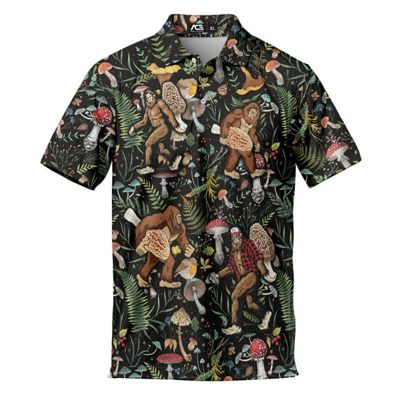 Polo Bigfoot Mushroom Hawaiian Shirts For Men Vacation Aloha Mens Polo Shirts Short Sleeve Shirts Print Funny Golf Polo Shirts for Men