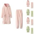 thumbnail image 1 of Meichang Women's Robe Set Winter Warm Hooded Plush Fleece Long Sleeve Button Down Bathrobe Tops And Pant 2 Piece Set Soft Fuzzy Loungewear Robes, 1 of 6