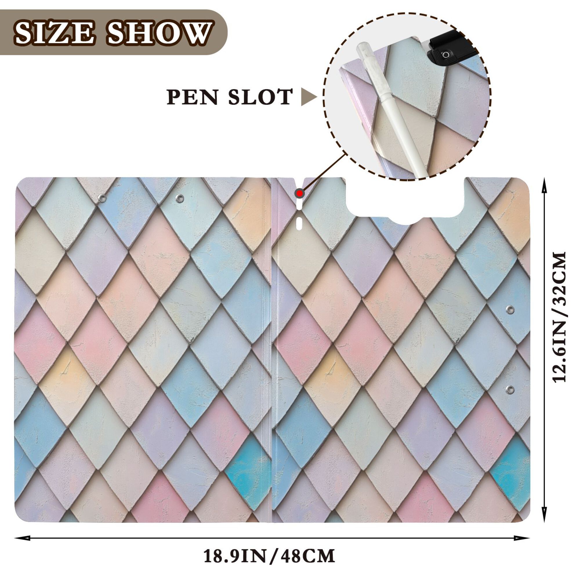 FORMRS A4 Clipboard Folder with Pen Holder Horizontal Foldable School Office Binder, Orange Art Pattern