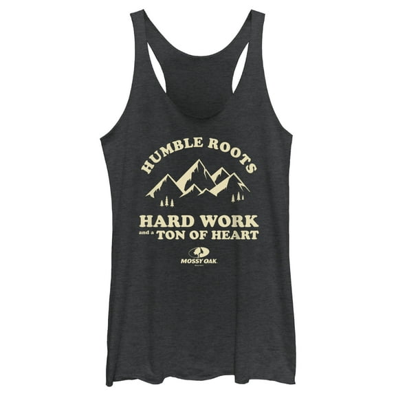 Women's Mossy Oak Humble Roots Hard Work and a Ton of Heart  Racerback Tank Top Black Heather Medium