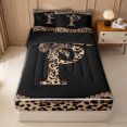 thumbnail image 3 of Erosebridal Leopard Print Letter P Zipper Queen Comforter Set with Fitted Sheet and 2 Pillowcases for Women Girls, Brown Crystal Bowknot Zipper Bedding Set, Black Reversible, 4 Pieces, 3 of 7