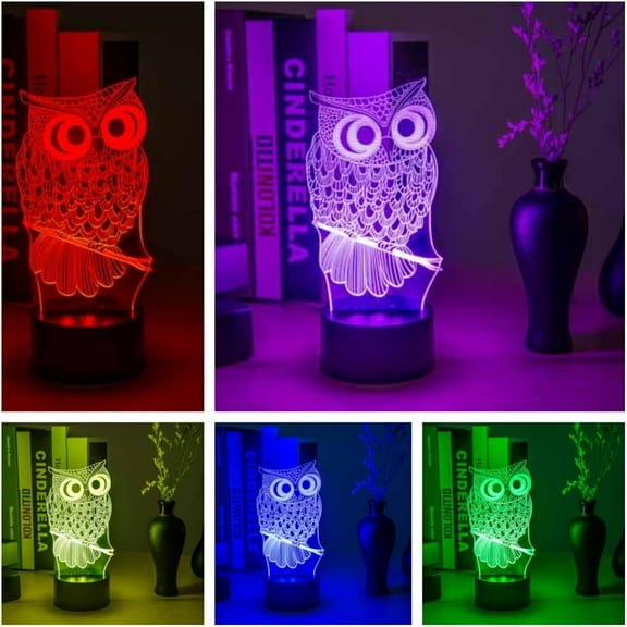 MYKOMI 3D Illusion Night Light Owl Toys, Owl Bedside Lights Birthday Gift for Kids, Big Size 7 Color Changing USB LED Table Desk Optical Illusion Lamps Home Decors for Great Xmas Birthday Gifts