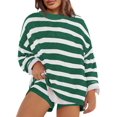 thumbnail image 2 of Womens Plus Size 2 Piece Striped Knit Set Long Sleeve Tops and Shorts Oversized Lounge Outfits, 2 of 7
