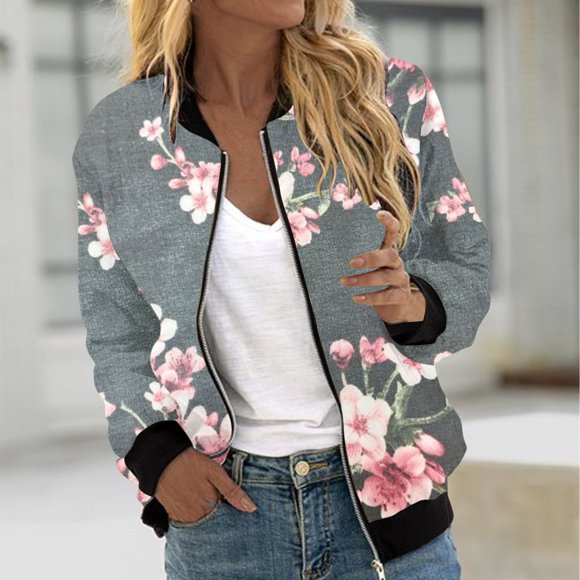 Virmaxy Cropped Cardigan Women's Fashion Long Sleeve Zipper Print Outing Causal Coat Cardigan Duster Cardigans For Women Gray S