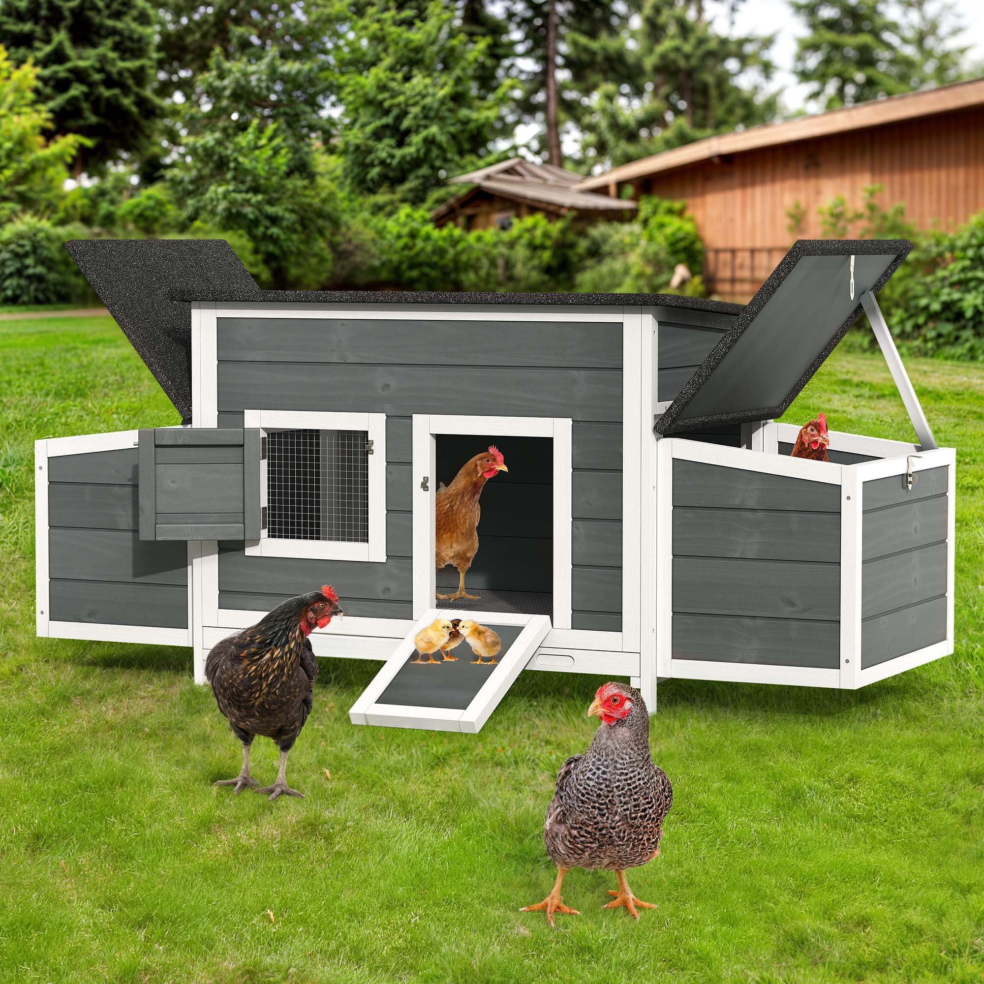Dextrus Chicken Coop 11.5ft² Large Wooden Chicken Hutch with 2 Nesting Boxes Outdoor Hen House Chicken Cage for Rabbit Hutch Duck Cage - Gray