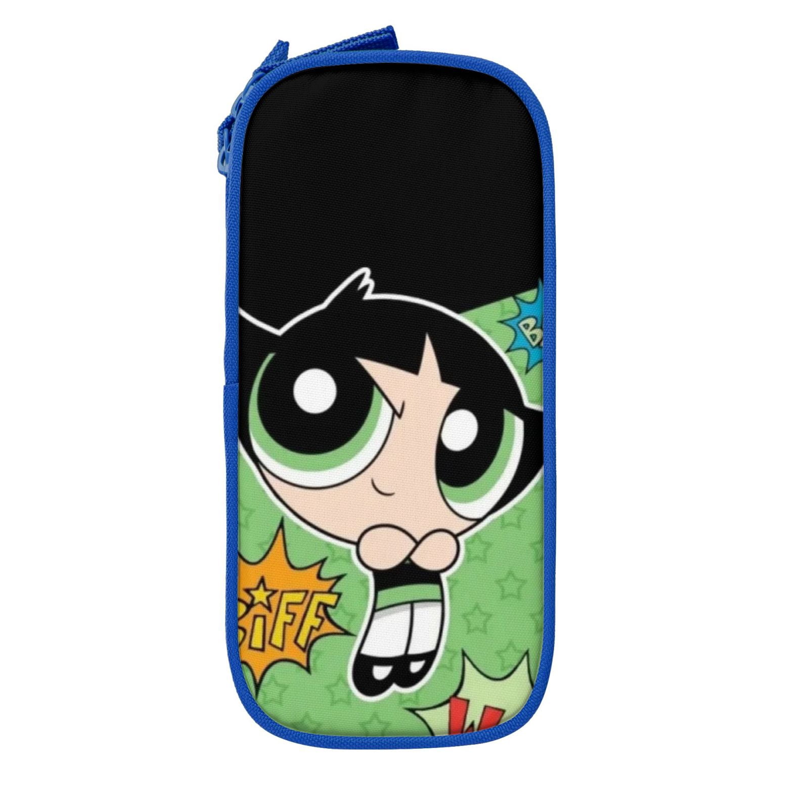 The Powerpuff Gi-rls Pencil Case Large Capacity Pencil Pouch Penbag Office Stationery Organizer Travel Makeup Bag Blue