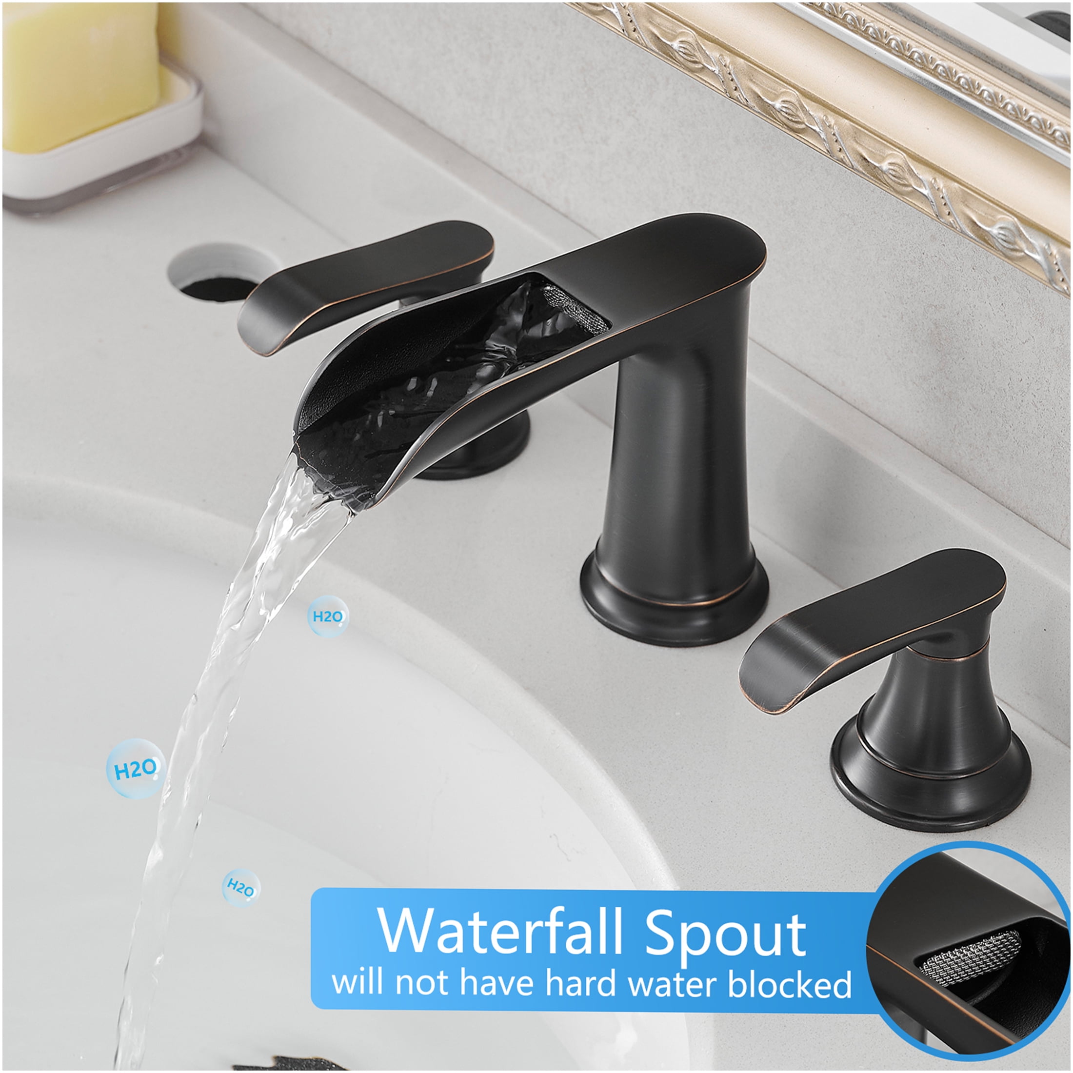 JERFIT 8 inch Widespread Bathroom Faucet, Oil Rubbed Bronze 3-Hole Vanity Sink Faucet with Pop-Up Drain, Lever Handles, Solid Brass Construction