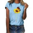 thumbnail image 1 of Blouse Été Manches Courtes T-shirt Femmes Tournesol Imprimé Col Rond Top, Bleu Clair, M, 1 of 5