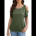 thumbnail image 2 of Camisetas Holgadas de Verano con Cuello Redondo, Informales y A , con Hombros Descubiertos, Grandes para Mujer. Verde M, 2 of 8