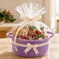 thumbnail image 4 of Gift Baskets Empty, Small Woven Rope Storage Basket with Bow and Ribbons and Gift Wrap, Bowknot Decorative Gifts Basket with Handles, DIY Storage Organizer Basket for Wedding Graduation, 4 of 8