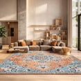 thumbnail image 4 of SAFAVIEH Madison Dalia Oriental Area Rug, Orange/Teal, 8' x 8' Square, 4 of 16