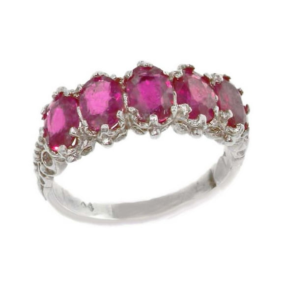 LBG British Made 10k White Gold Natural Ruby Womens Eternity Ring - 33 size options - Size 10
