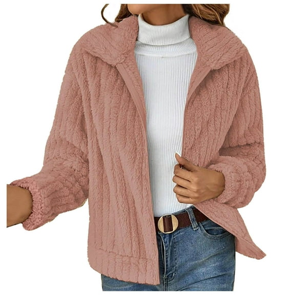 Usmixi Winter Womens Fleece Coat Plush Coat for Women Casual Solid Lapel Zip up Fluffy Fleece Sweater Outwear Long Sleeve Plus Size Ladies Fall Fuzzy Jacket with Pocket Up to 65% off