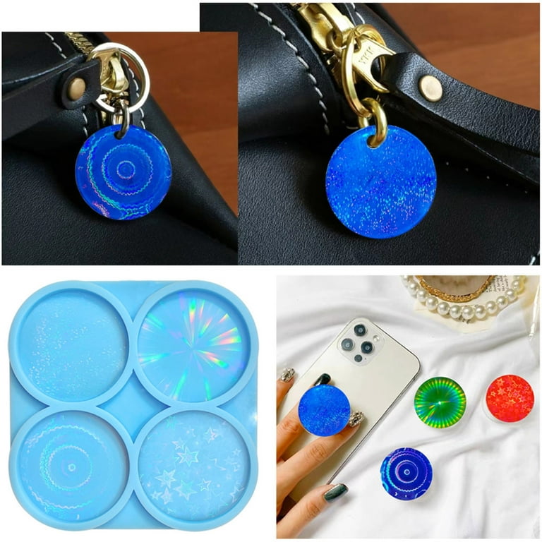 TINYSOME Holographic Phone Grip Resin Mold Round Silicone Badge Reel Mold  Jewelry Casting Mold for DIY Resin Keychain Pendant 